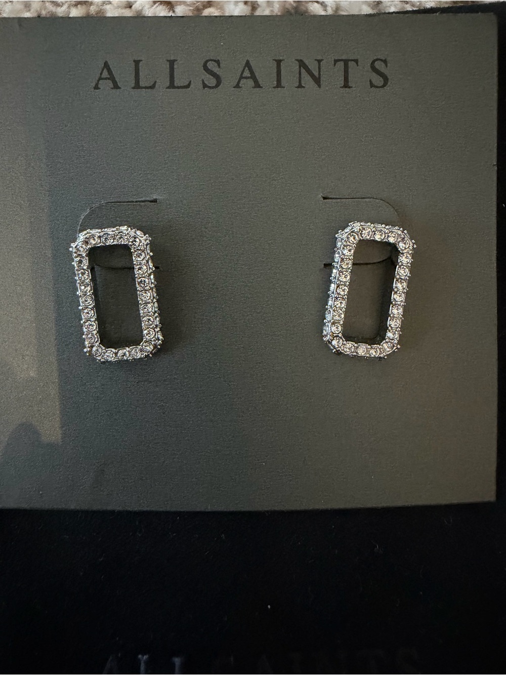 All Saints Silver Crystal Open Rectangle Stud Earrings